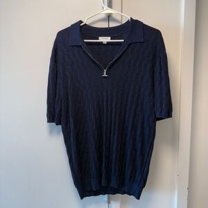 Reiss Ubud Textured Mosaic Quarter Zip Polo Sweater – Size M – Navy